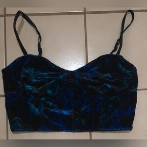 Garage Satin Bustier Crop Top – Blue/Black Print (M)